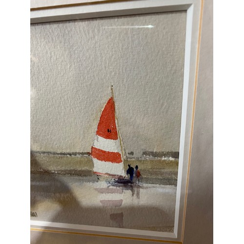 33 - WATERCOLOUR RED SAIL BY PETER TOMS 
31CM X 29CM