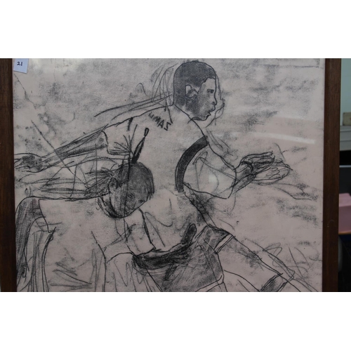 140 - CHARCOAL SKETCH OF SPORTING SCENES
152 X 77CM