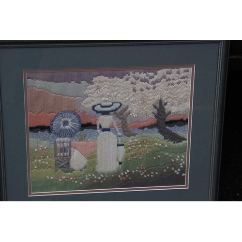 164 - F&G PAIR OF WOOL WORKED PICTURES 
48 X 44CM