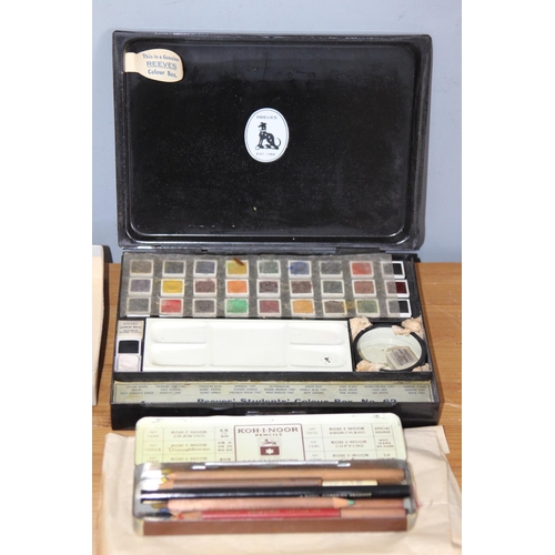 516 - VINTAGE WATERCOLOUR PAINT SET AND VINTAGE WRITING ITEMS