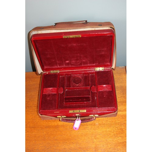 728 - ANTIQUE LEATHER JEWELLERY CASE