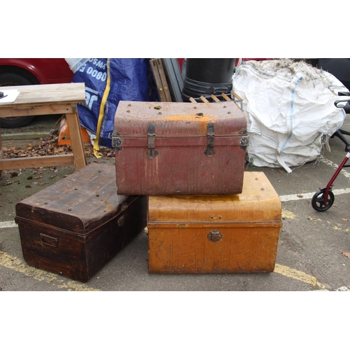 47 - 3 X METAL TRUNKS 
LARGEST 69CM X 48CM X 47CM