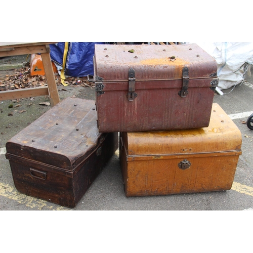 47 - 3 X METAL TRUNKS 
LARGEST 69CM X 48CM X 47CM