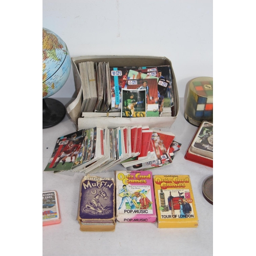 359 - BOX OF VINTAGE FOOTBALL CARDS, GAMES ETC