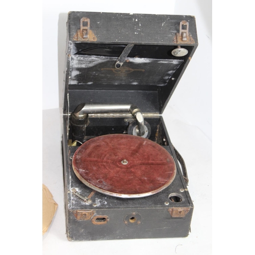 367 - VINTAGE WIND UP RECORD PLAYER AND RECORDS