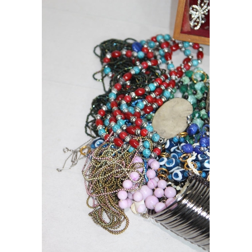 437 - LARGE BOX OF COSTUME JEWELLERY ETC