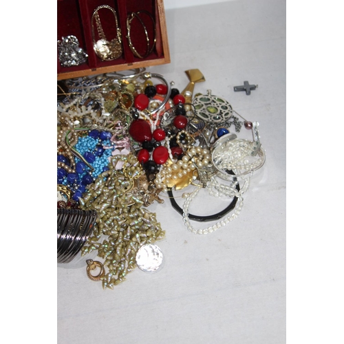 437 - LARGE BOX OF COSTUME JEWELLERY ETC