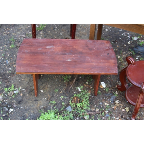 57 - 3 X SIDE TABLES, CHAIR AND SEWING BOX