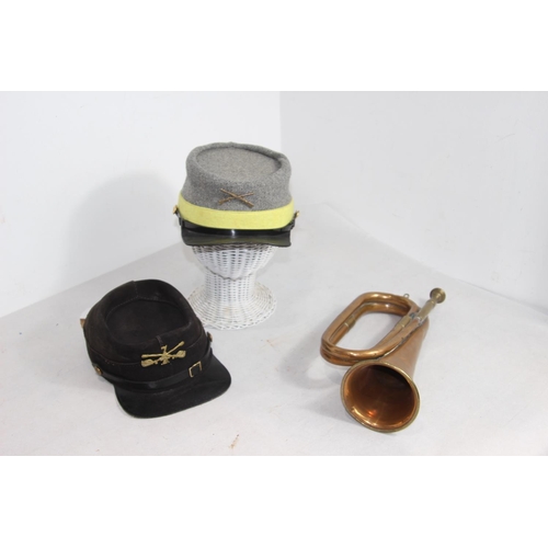 648 - 2 X CIVIL WAR HATS AND BUGLE