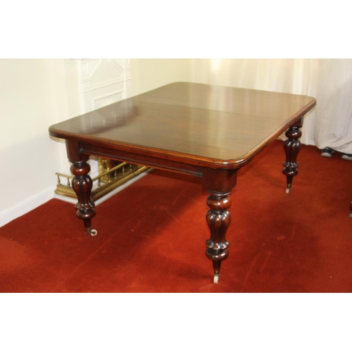 90 - VICTORIAN EXTENDING MAHOGANY DINING TABLE WITH LEAVES AND WINDER
153 X 119 X 74CM LEAVES ARE 58CM EA... 