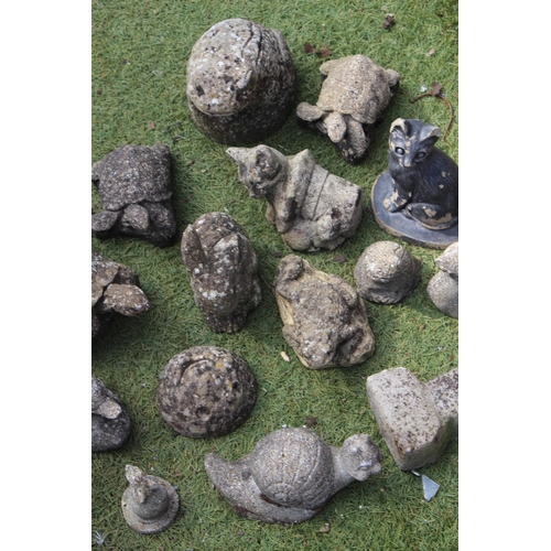 50 - LARGE QUANTITY OF STONE ANIMALS 
TALLEST 30CM