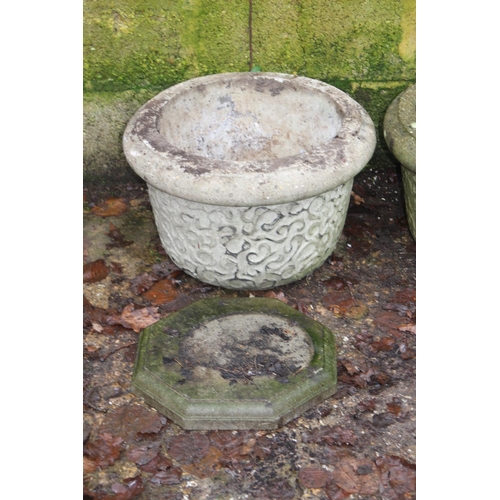 168 - PAIR OF STONE POTS AND STANDS 
48 X 30CM