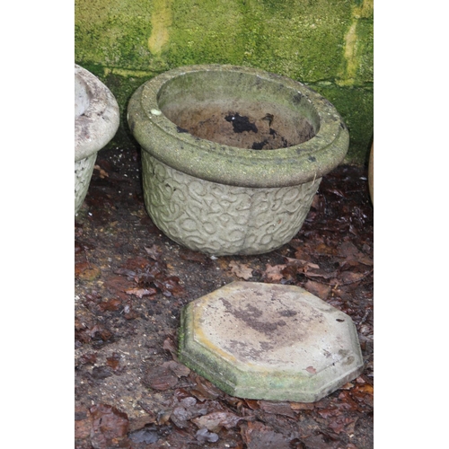 168 - PAIR OF STONE POTS AND STANDS 
48 X 30CM