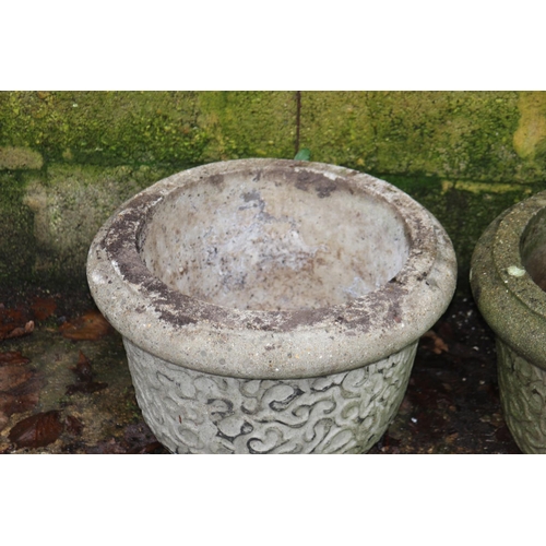 168 - PAIR OF STONE POTS AND STANDS 
48 X 30CM