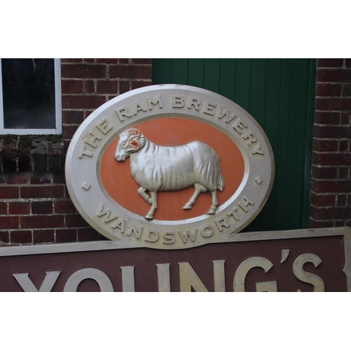 182 - LARGER YOUNGS THE RAM BREWERY PUB SIGN
210 X 146CM