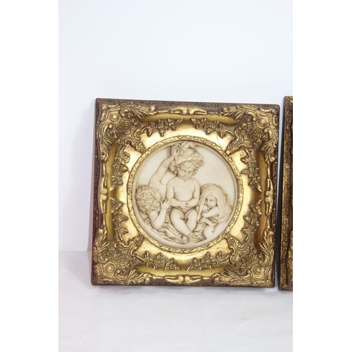 253 - 2 X ORNATE FRAMED CHERUB PLAQUES 
29 X 29CM