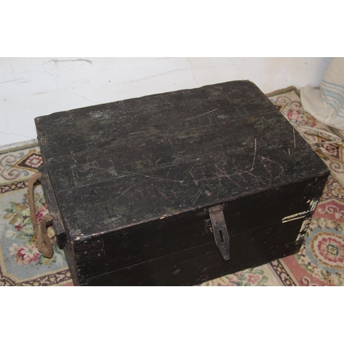 37 - VINTAGE WOODEN TRUNK AND CONTENTS 
77 X 53 X 42CM