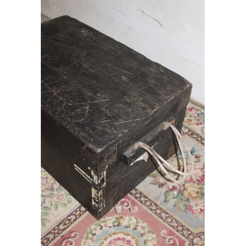 37 - VINTAGE WOODEN TRUNK AND CONTENTS 
77 X 53 X 42CM