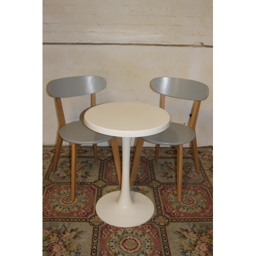 38 - RETRO TABLE AND PAIR OF CHAIRS 
54 X 72CM