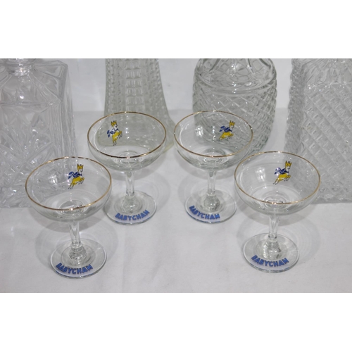 447 - QUANTITY OF VINTAGE DECANTERS AND 6  BABYCHAM GLASSES