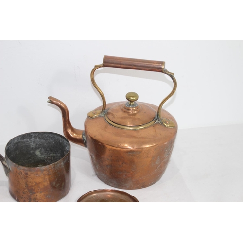 493 - COPPER KETTLE AND PAN