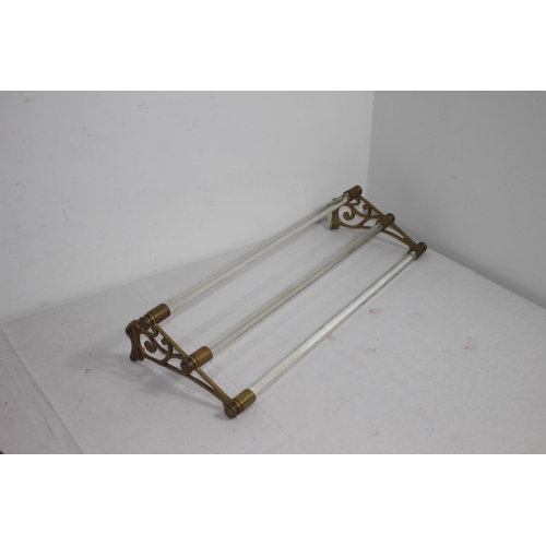 637 - VINTAGE BRASS AND GLASS TOWEL RACK