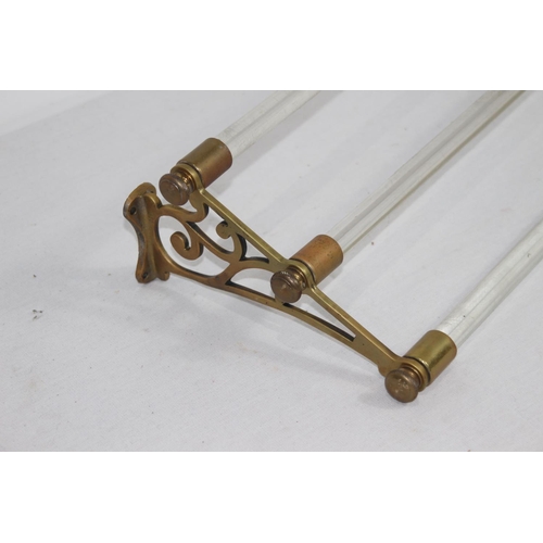 637 - VINTAGE BRASS AND GLASS TOWEL RACK