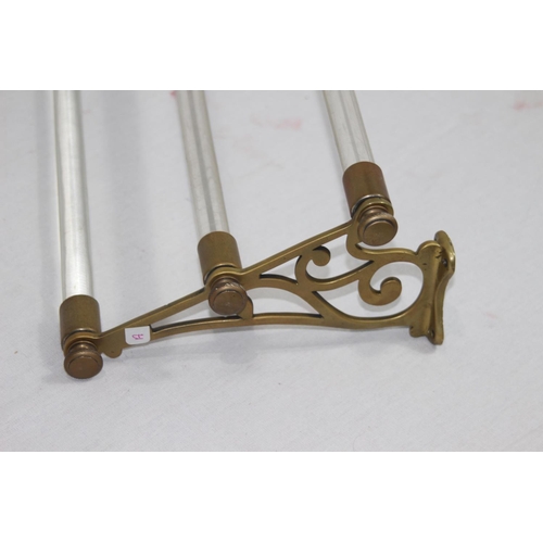 637 - VINTAGE BRASS AND GLASS TOWEL RACK