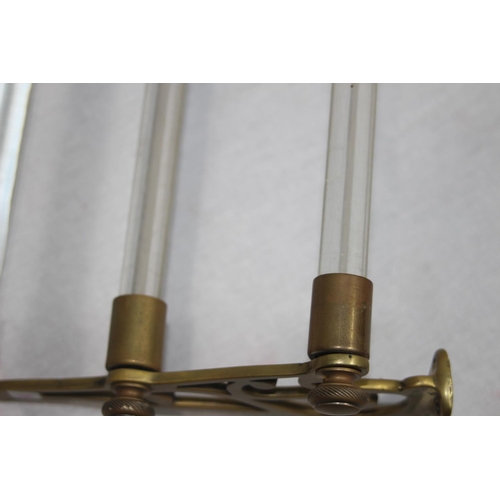 637 - VINTAGE BRASS AND GLASS TOWEL RACK