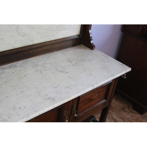 21 - EDWARDIAN MARBLE TOPPED WASH STAND 
106 X 48 X 129CM