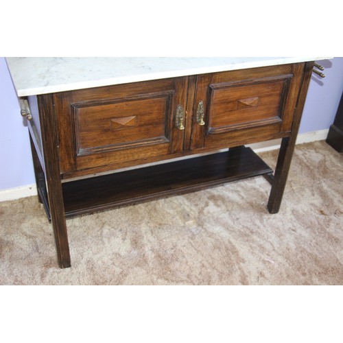 21 - EDWARDIAN MARBLE TOPPED WASH STAND 
106 X 48 X 129CM