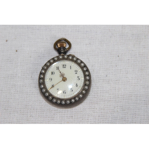 1150 - SILVER FOB WATCH - CONTINENTAL - 800 SILVER - GUILLOCHE ENAMEL