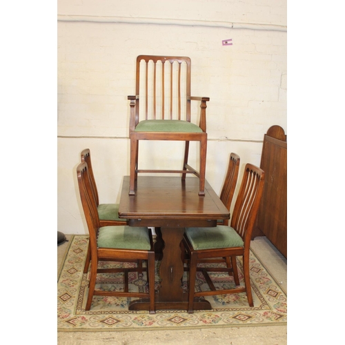 21 - ERCOL DRAW LEAF TABLE AND 5 EDWARDIAN CHAIRS 
71 X 173 X 74CM