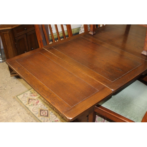 21 - ERCOL DRAW LEAF TABLE AND 5 EDWARDIAN CHAIRS 
71 X 173 X 74CM