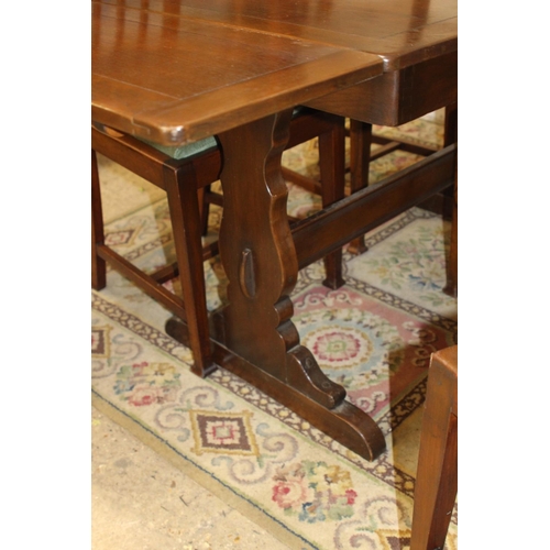 21 - ERCOL DRAW LEAF TABLE AND 5 EDWARDIAN CHAIRS 
71 X 173 X 74CM