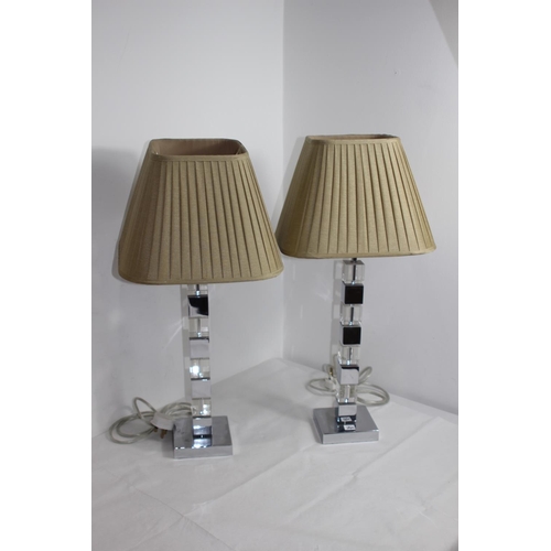 229 - PAIR OF MODERN MIRRORED LAMPS 
64CM