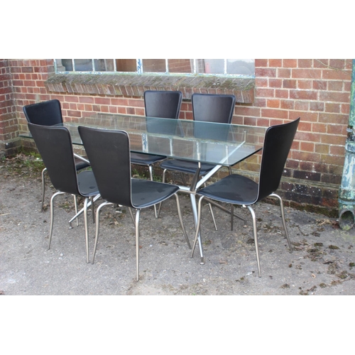 39 - THE CHAIR COMPANY GLASS TABLE AND 6 CHAIRS 
90 X 180 X 73CM