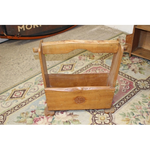 41 - ANTIQUE WRITING SLOPE, MAGAZINE RACK AND SHELF 
69 X 47 X 16CM