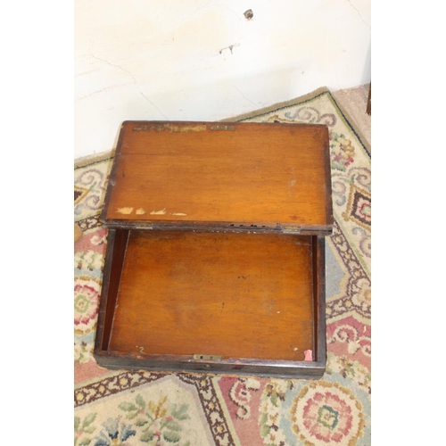 41 - ANTIQUE WRITING SLOPE, MAGAZINE RACK AND SHELF 
69 X 47 X 16CM