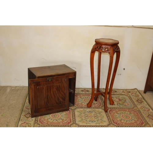 42 - ORIENTAL PLANT STAND AND EASTERN CUPBOARD - DOOR A/F 
90 X 40CM