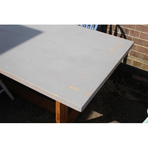 56 - LARGE PAINTED PINE TABLE WITH 8 CHAIRS 
228 X 90 X 70CM