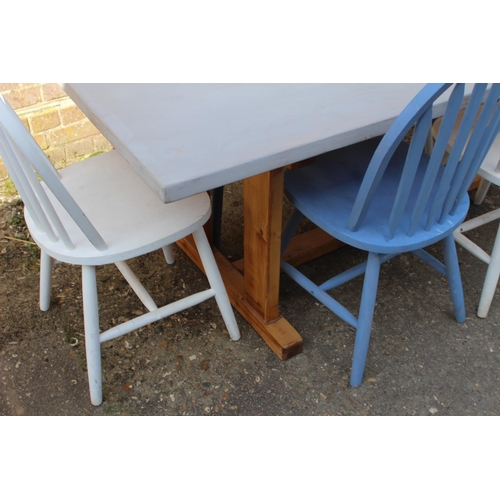 56 - LARGE PAINTED PINE TABLE WITH 8 CHAIRS 
228 X 90 X 70CM