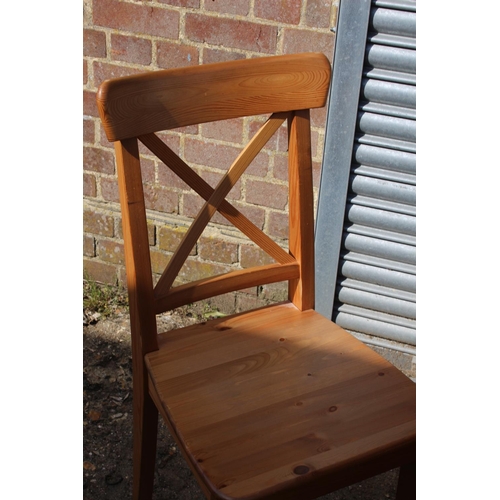 57 - PINE DROP LEAF TABLE AND TWO CHAIRS 
134 X 90 X 77CM