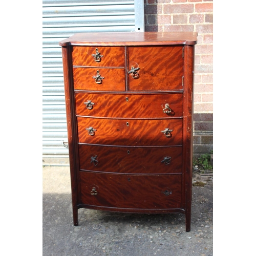 63 - EDWARDIAN FLAME MAHOGANY CHEST OF DRAWERS 
46 X 78 X 117CM