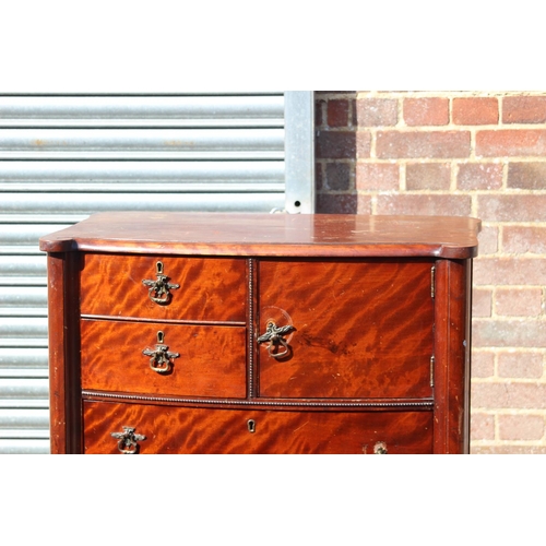 63 - EDWARDIAN FLAME MAHOGANY CHEST OF DRAWERS 
46 X 78 X 117CM