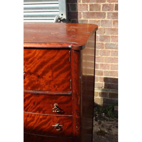 63 - EDWARDIAN FLAME MAHOGANY CHEST OF DRAWERS 
46 X 78 X 117CM