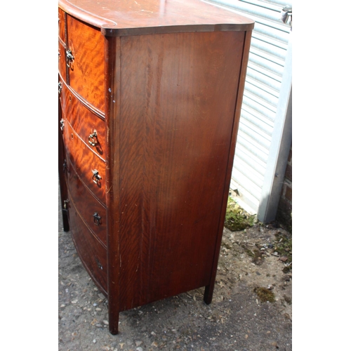 63 - EDWARDIAN FLAME MAHOGANY CHEST OF DRAWERS 
46 X 78 X 117CM