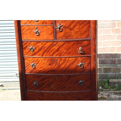 63 - EDWARDIAN FLAME MAHOGANY CHEST OF DRAWERS 
46 X 78 X 117CM