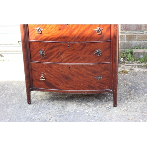 63 - EDWARDIAN FLAME MAHOGANY CHEST OF DRAWERS 
46 X 78 X 117CM