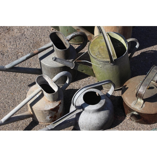 104 - QUANTITY OF 6 GALVANISED WATERING CANS ETC